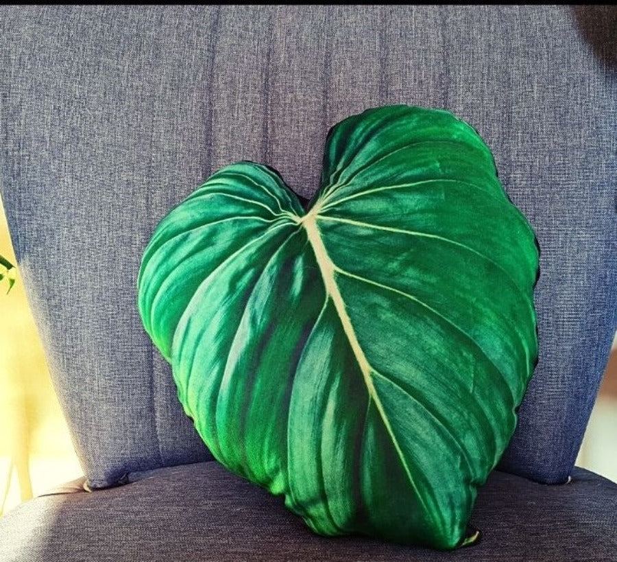 Handmade green throw leaf pillow