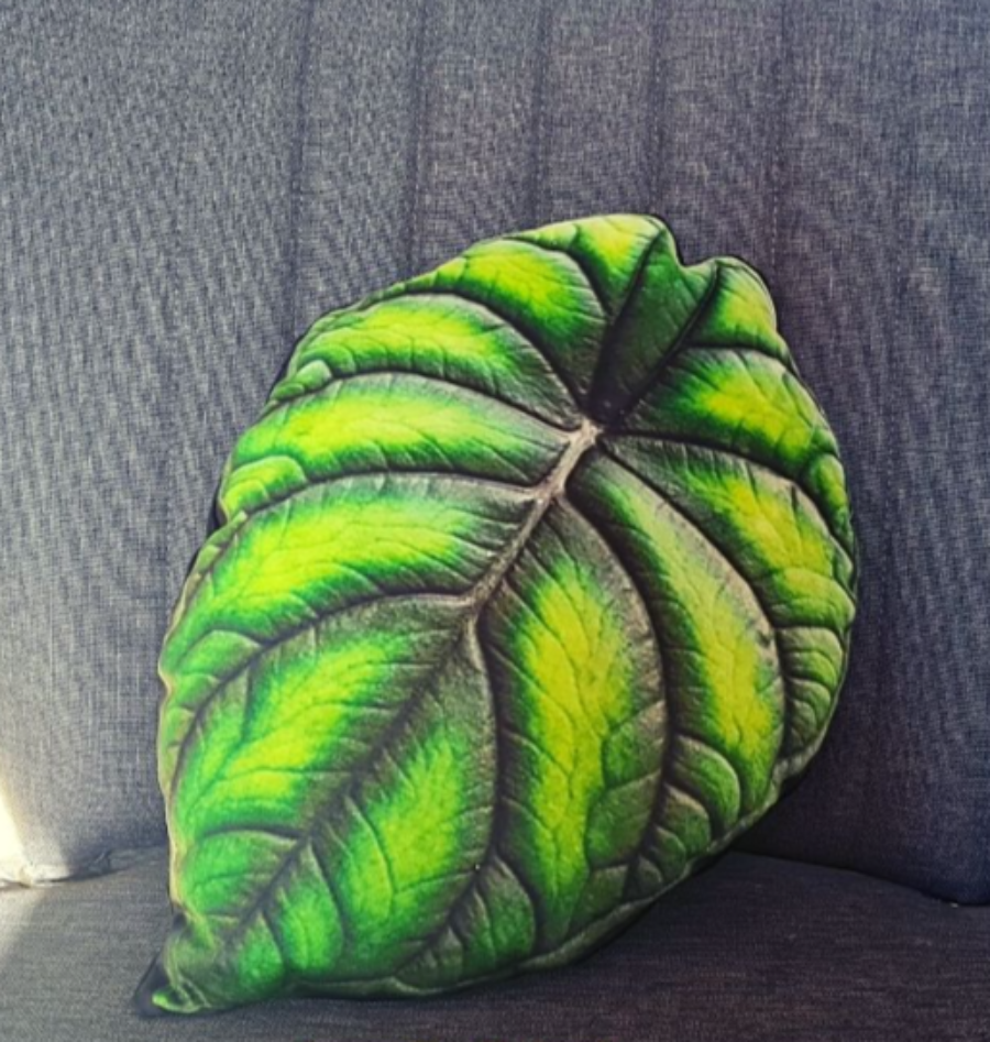 Handmade light green throw leaf pillow