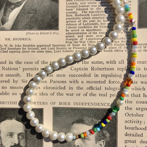 Half and Half Pearl Necklace Rainbow Beads