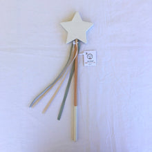 Load image into Gallery viewer, Wooden Star Wand sage green ribbon
