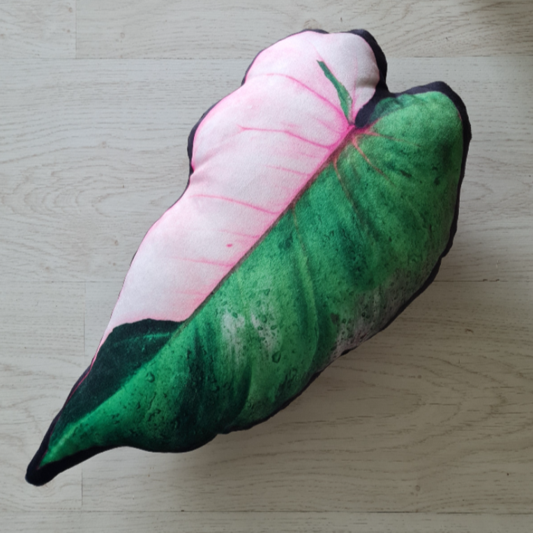 Handmade pink and green throw leaf pillow