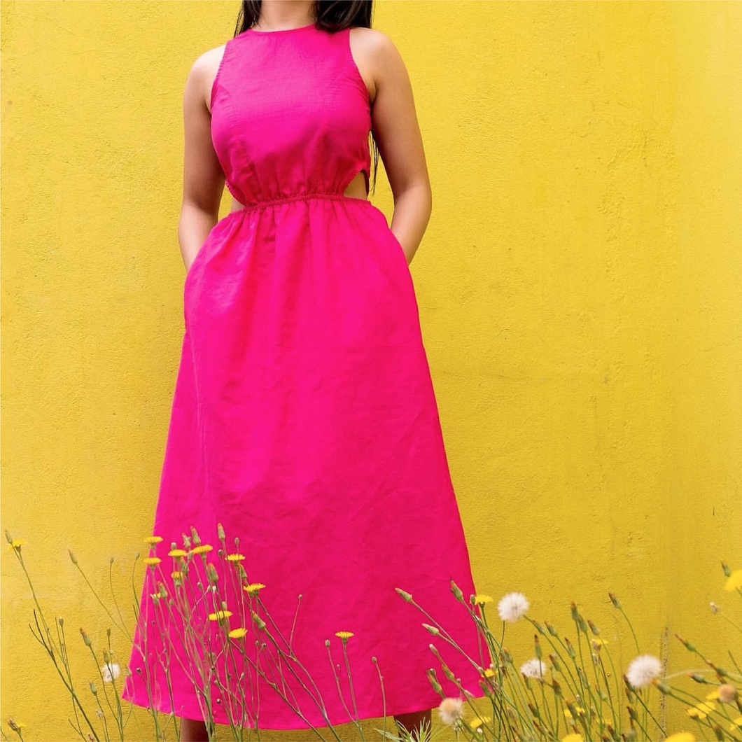 Midi Dress in Fuchsia Pink